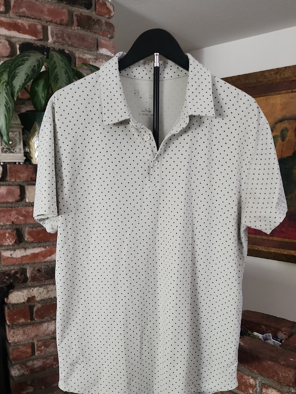BYLT Basics Polo Shirt Light Lime Green Micro Dot Print Size L Athletic Stretch